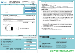 Australia Sydney Water business utility bill, Word and PDF template, 2 pages